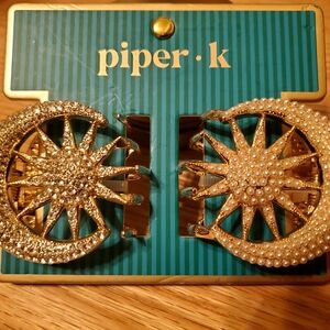 piper•k Gold Sun & Crescent Pearl and Crystal Hair Clips - Set of 2
